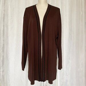 Misook Women's Cardigan 2X Brown Open Front Long Lightweight Slit Layering